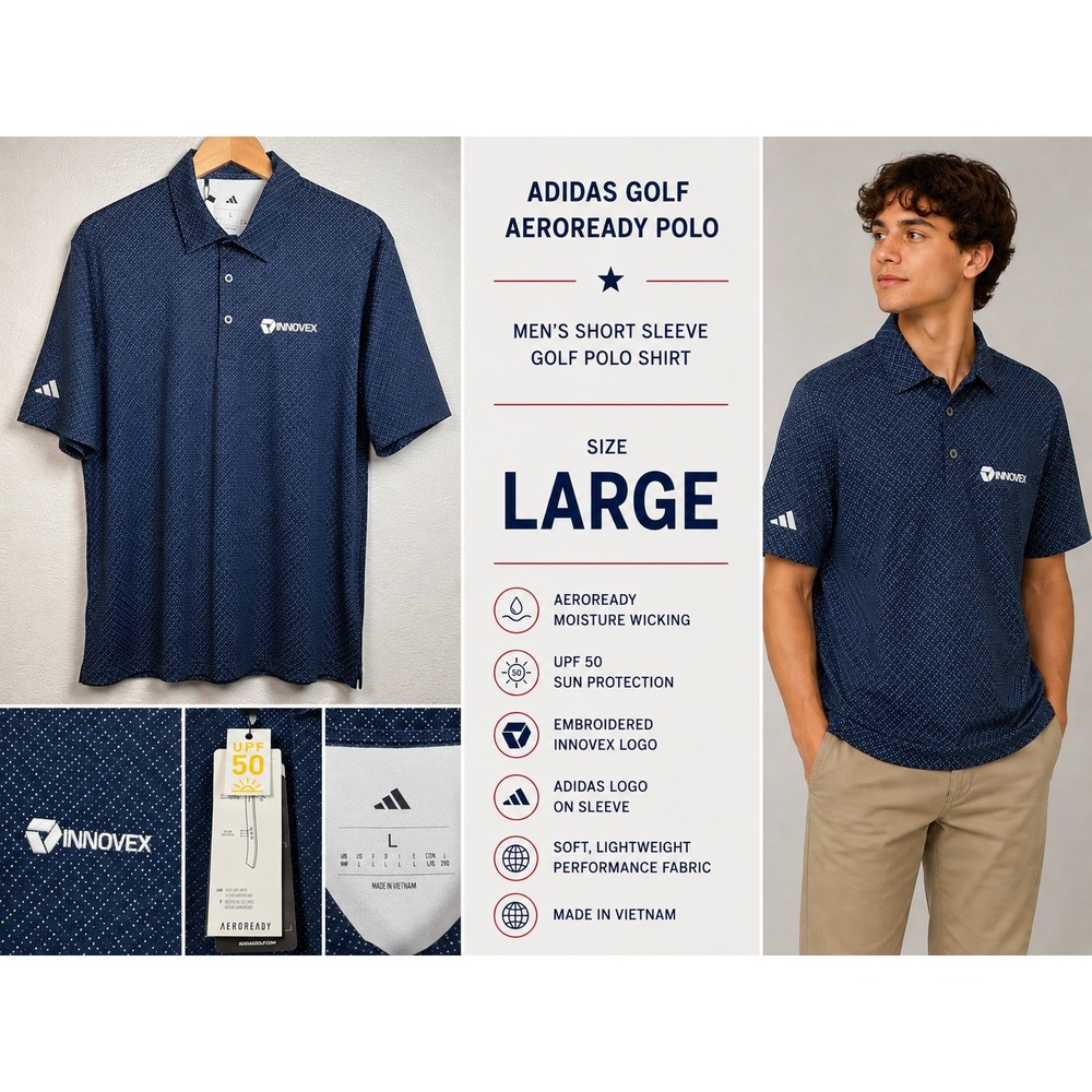 Adidas Golf Aeroready Golf Polo Shirt Mens Large Navy Blue Logo UPF 50 Shirt